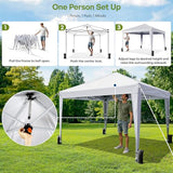 Driftalia 10x10 Pop Up Canopy with Sidewalls, Outdoor Instant Canopy Tent with Carry Bag for Commercial Events, Camping, Backyard Parties - White Driftalia