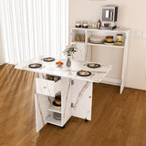 Montary Multifunctional Folding Dining Table with Wall-Mounted Sideboard & Storage for Small Apartments, Movable Kitchen End Table Extendable Dining Table Set for 2-6 People, White Montary
