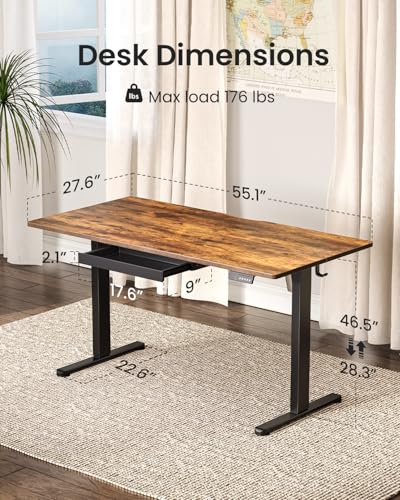 FEZIBO Electric Standing Desk with Drawers, 55 x 28 Inch Height Adjustable Desk with 3 Memory Presets, Sit Stand Up Desks for Home Office, Rustic Brown FEZIBO