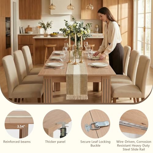 Extendable Dining Table, 54-85 Inch Expandable Table for 4-10 People, Modern Rectangular Dining Table, Space-Saving for Kitchen & Dining Room Ariiles