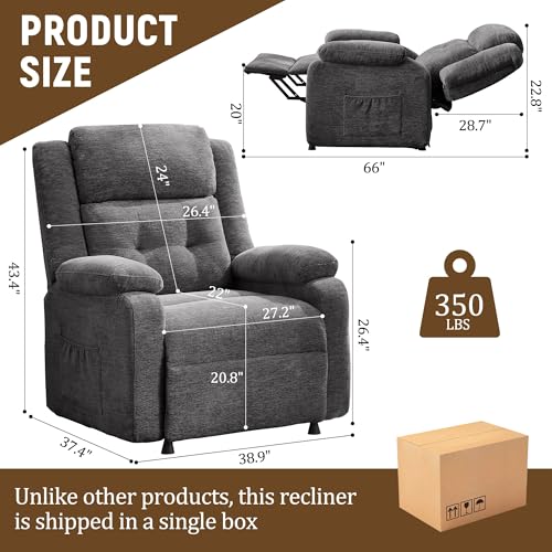 Korser Power Recliner Chair, Living Room Chairs for Adults, Oversized Electric Recliner with Side Pockets, Chenille Fabric Reclining Chair for Living Room, Bedroom