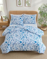 Duvet Cover Twin/TXL Size Set - Extra Soft Floral Duvet Cover 68 x 90 with 1 Pillow Sham - Comfy, Breathable Bedding Set - Hotel Luxury, Fade Free, Zipper Closures & Ties - Blue Dainty Floral CGK Unlimited