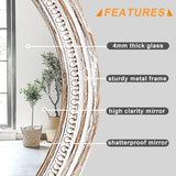 HOITUZYUS 24 Inch Round Wood Mirror, Rustic Farmhouse Circle Mirror with Beaded Design, Distressed Boho Decorative Wall Mirror for Entryway, Bathroom, Bedroom, Living Room HOITUZYUS