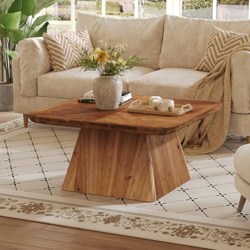 LITTLE TREE Vintage Solid Wood Coffee Table, 31.5" Square Coffee Table for Living Room, Classic Living Room Center Tables, Brown Modern Design Home Furniture LITTLE TREE