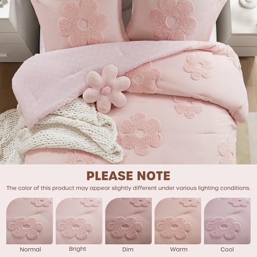 Intelligent Design Kids Queen Comforter Set for Girls, Tufted Chenille Floral Comforter Set Queen, Lightweight Polka Dot Comforter Reversible Bed Set, Sham, Pillow, Gracie, Full/Queen Pink 4 Piece Intelligent Design