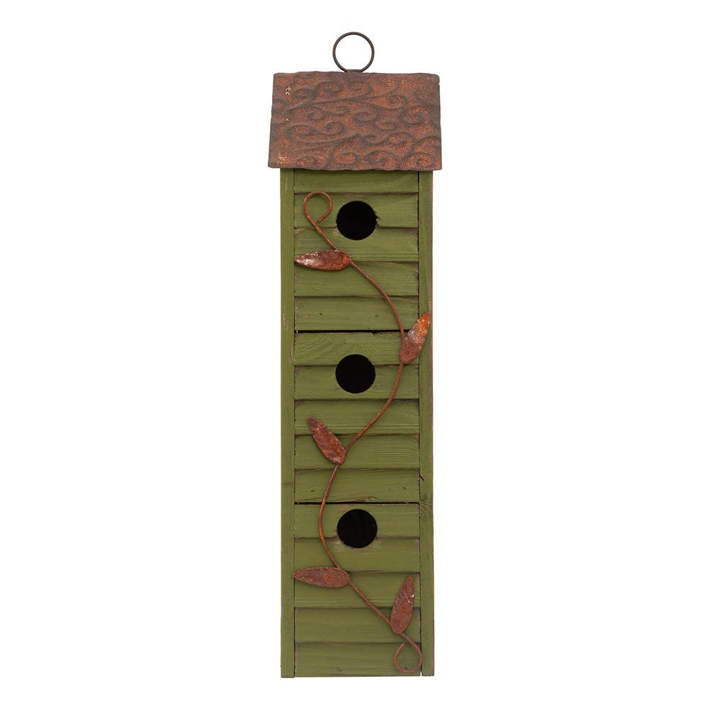 Glitzhome 18" H Green Window-Blinds Distressed Solid Wood Birdhouse for Outside Glitzhome