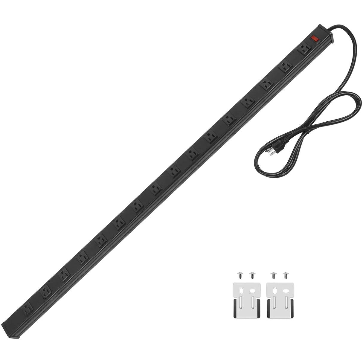 Long Heavy Duty 16 Outlet Large Metal Garage Workshop Multi Wide Industrial Power Strip. 6FT Cord 15A, 125V, 1875W (Black) CCCEI