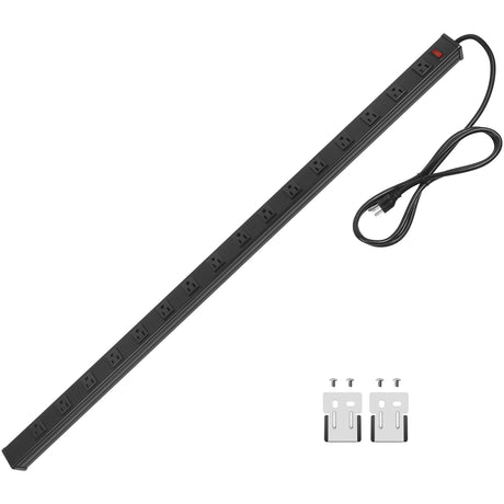 Long Heavy Duty 16 Outlet Large Metal Garage Workshop Multi Wide Industrial Power Strip. 6FT Cord 15A, 125V, 1875W (Black) CCCEI