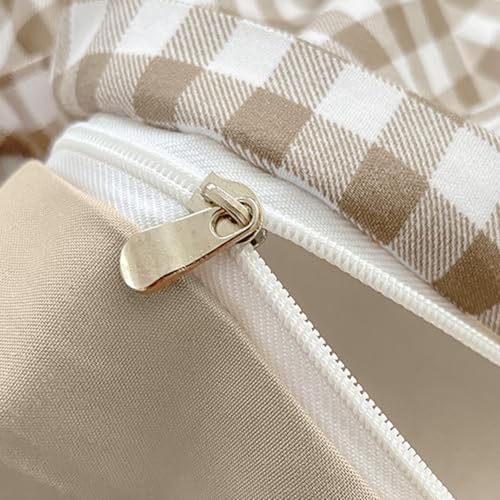 Nayoroom Gingham Duvet Cover Full Size Brown Tan Plaid Checkered Comforter Cover Grid Farmhouse Bedding Set 3 Pcs Soft Breathable Washed Microfiber Gifts for Women Men Nayoroom