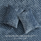 EVERGRACE Luxury Velvet Quilt Set King Size, Diamond Quilted Lightweight Velvet Comforter for All Season, Ultra Soft Oversized Bedspread Coverlet Bedding Set with 2 Pillow Shams, Stormy Blue EVERGRACE