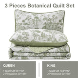 WONGS BEDDING Botanical Quilt Set Full Size, Sage Green 3 Pieces Toile Floral Plants Printed Bedspread Bedding Set Soft Lightweight Microfiber Coverlet Set for All Season (90"x78") WONGS BEDDING