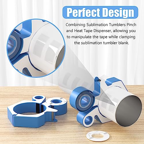 Sublimation Tumblers Pinch 20 Oz, with Heat Tape Dispenser, Pinch Tumbler Perfect Clamp Grip Tool, Supplies for Sublimation Paper & Tumblers with 2 Rolls Sublimation Blanks Thermal Tape (Blue)