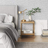 Nathan James 33301 Hayes Solid Wood Nightstand, Bedside, End or Side Table in Light Brown Wood Finish & Glass Top with Open Storage Shelf, 18 in x 18 Nathan James