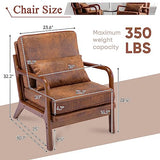 Mid Century Modern Accent Chair Set of 2 Living Room- Comfy Solid Wood Arm Chair with Lumber Pillow Lounge Decorative Brown Leather Office Side Chair Bedroom Reading Nook Sillas De Sala Microfiber Deolme