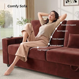 COPIAE Loveseat Sofa, Larger Couch Velvet Fabric with Storage, Charging Ports, Heightened Backrests, Removable Cover Modern Comfy Couches Easy Assembly for Living Room, 88 Inch Burgundy COPIAE