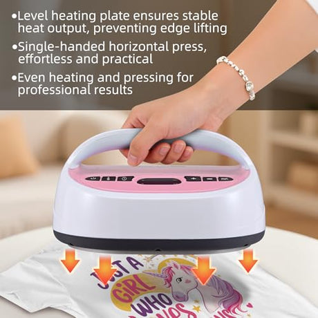 BetterSub Heat Press Machine for T-Shirts, Portable Heat Press, Iron Press for Sublimation and HTV Vinyl Shirt Press Machine for Hat, Bags, Heating Transfer Projects (8.27"×9.06" Pink) BetterSub