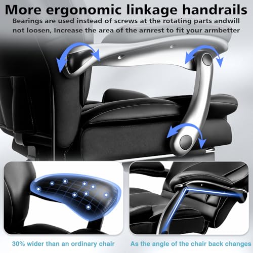 600lbs Big and Tall Office Chair for Heavy People,Heavy Duty Comfy Executive Office Desk Chair with Adjustable Lumbar Support,High Back Reclining PU Leather Computer Chair,Metal Base (Classic, Black) WAILOR