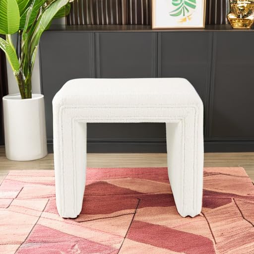 HomePop Modern Channel Tufted Ottoman Home Décor|Ottoman for Living Room & Bedroom - Cream Boucle HomePop