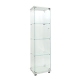 lunhung 4-Shelf Glass Display Cabinet with LED Lights & Lock, Glass Curio Cabinet w/Tempered Glass Single Door, Collection Display Case Bookshelf for Living Room 64.7" Hx 16.7" Wx 14.3" D(White) lunhung