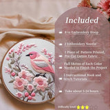 FONNUY Embroidery Kit for Beginners, Hummingbird Flowers Pre-Stamped Pattern Kits for Adults with Hoop, Easy to Follow Color Thread Needlework, 8''Hoop (Lightpink)