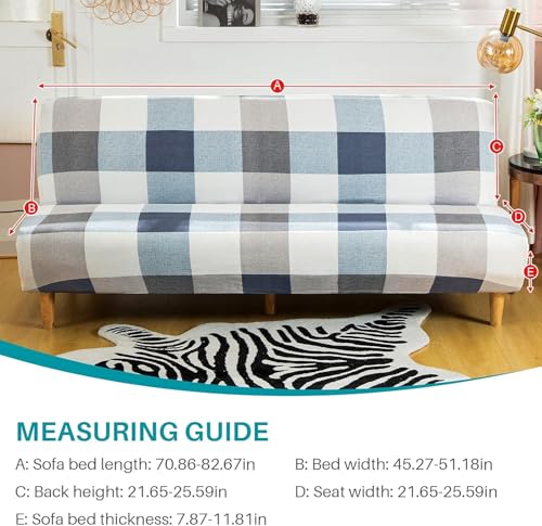 ele ELEOPTION Armless Sofa Bed Cover Stretch Slipcover Folding Couch Cover Futon Covers Full Size Furniture Protector Grid Print Color ele ELEOPTION