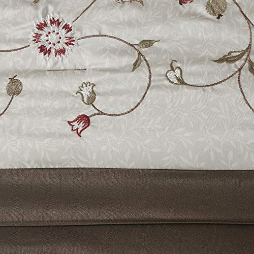 Madison Park Serene Faux Silk Comforter Set - Floral Embroidery Design, All Season Bedding Set, Matching Bed Skirt, Decorative Pillows, Red Cal King(104"x92") 7 Piece Madison Park