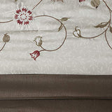Madison Park Serene Faux Silk Comforter Set - Floral Embroidery Design, All Season Bedding Set, Matching Bed Skirt, Decorative Pillows, Red Cal King(104"x92") 7 Piece Madison Park