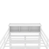 Bellamave Metal Loft Bed with Wardrobe and L-Shaped Desk, Full Size Loft Bed with Storage Cubes and Shelves, Heavy Duty Loft Bed for Kids Teens Adults, White Bellemave