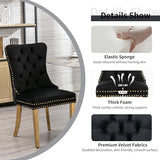HAIZAO 5 Pieces Gold Round Glass Dining Table Set, Modern Luxury Circle Kitchen Set for 4, 36'' Clear Minimalist Circular Glass Top Dinner Room Set, Black High-end Tufted Chairs, for Small Place HAIZAO