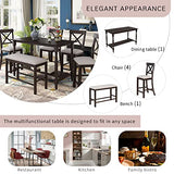 Merax 6 Pieces Counter Height Dining Table Set, Wood Rectangular Table and 4 Chairs and Bench, Kitchen Dining Table Chairs Set for 6 Persons (Espresso) Merax