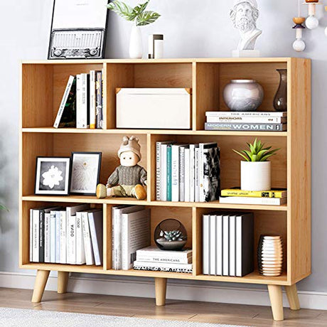 IOTXY Pear Yellow 3-Tier Wooden Open Shelf Bookcase with 8 Cubes IOTXY