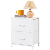 Somdot White Nightstand, Small Dresser for Bedroom with 2 Drawers, Bedside Table Night Stand End Table with Fabric Bins for Bedroom Kids Closet Dorm Guest Room, White Leather Somdot