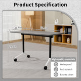 Folding Conference Table, Conference Room Tables for 6-12 Person, Modern Modular Training Table with 360° Silent Wheels, Large Mobile Foldable Seminar Meeting Tables for Office (2, Grey2, 55.1in) Jklmzpf