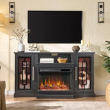 Unineo 59 Inch LED TV Stand with 3-Side Glass Fireplace, Modern Media Entertainment Center Console Table for TVs up to 65 Inch with Adjustable Flame & LED Color, 24’’ Fireplace, Highboy, Black Unineo