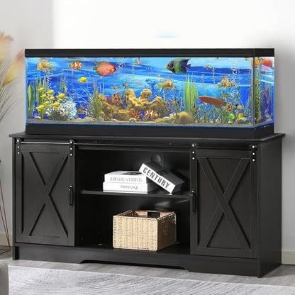 40-55 Gallon Fish Tank Stand up to 60 Gallon Tanks, Aquarium Stand with Accessories Storage Cabinet and Sliding Barn Doors for Reptile Terrarium, 59" L x15.7 W, Espresso