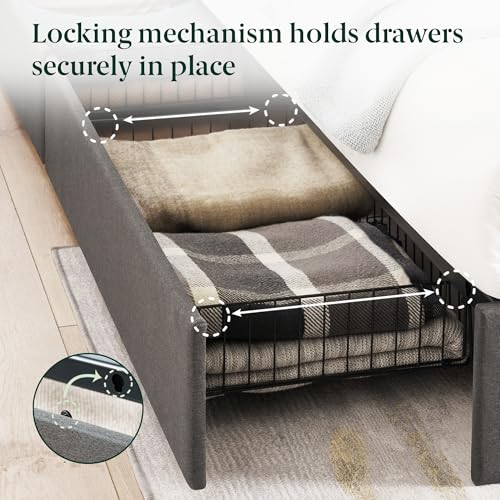 Zinus Billie Platform Bed Frame, Four Underbed Storage Drawers, Height Adjustable Headboard, Upholstered Style, King Zinus