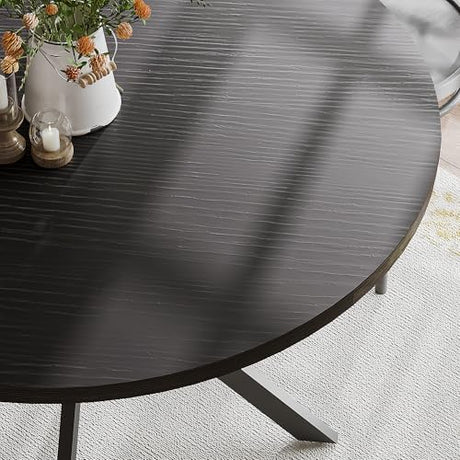 ChooChoo 47.2 Inch Round Dining Table for 4, Farmhouse Wood Kitchen Table, Circle Dinner Table for Kitchen & Dining Room, Black ChooChoo