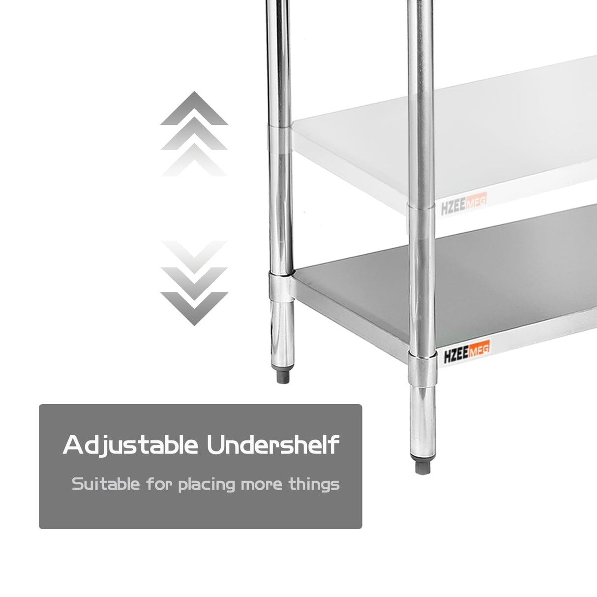 HZEEMFG Stainless Steel Table for Prep & Work 60 x 24 inches,5ft,Heavy Duty Metal Table with Adjustable Undershelf for Commercial Kitchen, Restaurant, Home, Hotel, Laundry Room,Garage, Workshops HZEEMFG
