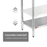 HZEEMFG Stainless Steel Table for Prep & Work 60 x 24 inches,5ft,Heavy Duty Metal Table with Adjustable Undershelf for Commercial Kitchen, Restaurant, Home, Hotel, Laundry Room,Garage, Workshops HZEEMFG