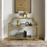 Crosley Furniture Aimee Sofa Console Table with Storage Shelves for Hall, Entryway, or Living Room, Gold and Glass Crosley Furniture