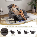 TUNYI Home Theater Recliner Chair - Power Recliner Sofa Chair with Adjustable Headrest Faux Leather Reclining Chair with USB/Storage/LED Light/Cup Holder (Brown, 1 PC)