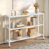 Hoctieon White Industrial Console Table, 3 Tier Entryway Tables, Hallway Desk, Narrow Sofa Tables with Shelves, Entrance Table for Entryway, Living Room, Foyer, Hallway, Office, White Hoctieon