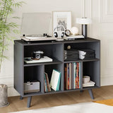 IDEALHOUSE Record Player Stand with Vinyl Storage, 39.5in Large Vinyl Record Holder Player Cabinet Wood Turntable Stand Up to 350 Albums with Charging Station for Living Room, Black IDEALHOUSE