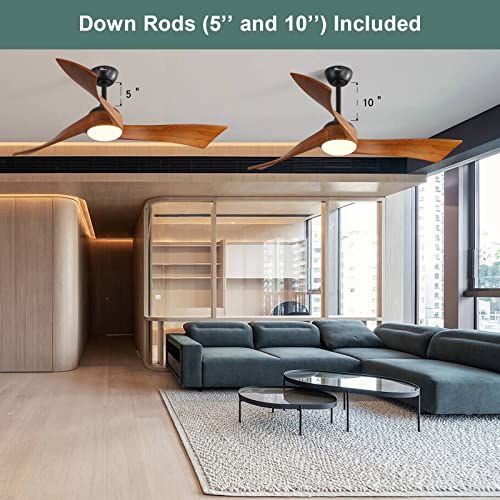 Sofucor 52 Inch Wood Remote Control Dimmable Light Reversible DC Motor Modern Ceiling Fan for Kitchen Bedroom Basement Dining Living Room Dark Wood Sofucor