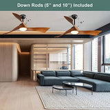 Sofucor 52 Inch Wood Remote Control Dimmable Light Reversible DC Motor Modern Ceiling Fan for Kitchen Bedroom Basement Dining Living Room Dark Wood Sofucor