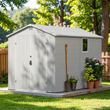 Greesum 6×10FT Plastic Outdoor Storage Shed with Floor, Resin Storaged Sheds with Lockable Double Door, Windows & Vents, All-Weather Tool Sheds for Garden, Backyard, Patio, Light Gray Greesum