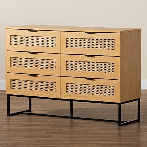 Baxton Studio Sawyer End Table, 6-Drawer, Oak Brown/Black Baxton Studio