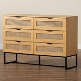 Baxton Studio Sawyer End Table, 6-Drawer, Oak Brown/Black Baxton Studio
