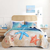weigelia Coastal Quilt Set King Size – 3 Piece Lightweight Beach Themed Bedding, Soft & Breathable Polyester Coverlet, All Season Quilts & Bedspread for Bedroom Décor weigelia