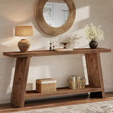 TRIBEWOOD 70.9'' Solid Wood Console Table, Narrow Long Sofa Table Behind Couch with 2-Tier Storage, Farmhouse Entryway Table for Living Room, Hallway, Foyer, Brown TRIBEWOOD